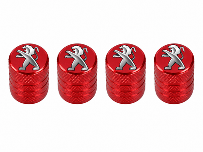 Set 4 Capacele Ventil Auto din Aluminiu cu Sigla Peugeot - Rosu