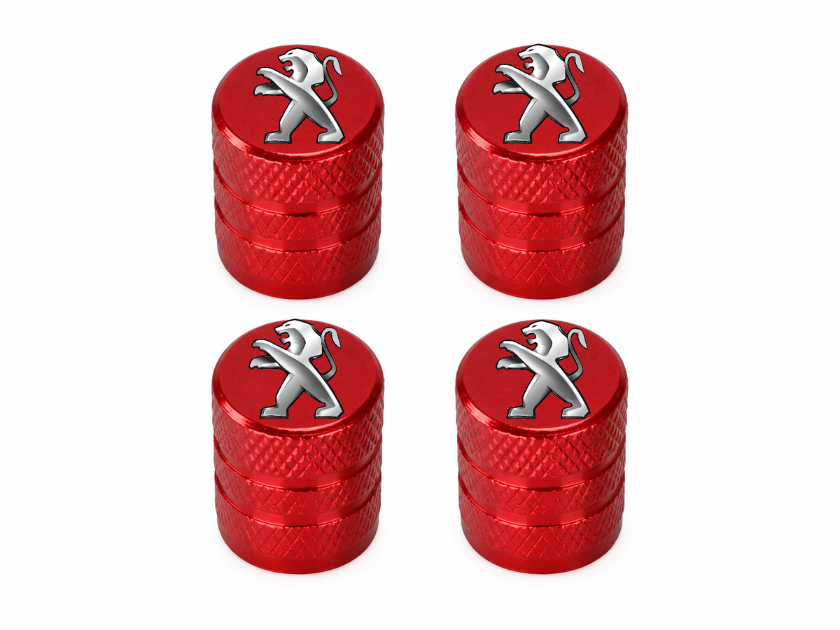Set 4 Capacele Ventil Auto din Aluminiu cu Sigla Peugeot - Rosu