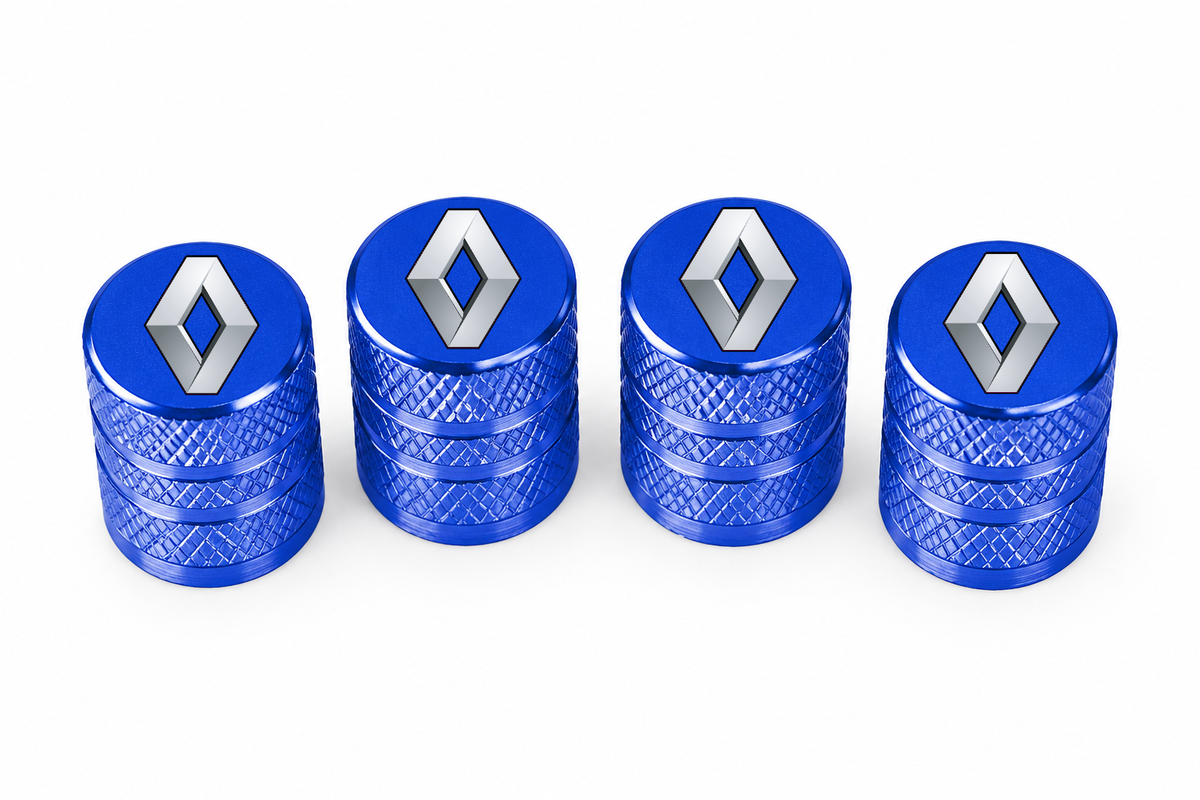 Set 4 Capacele Ventil Auto din Aluminiu cu Sigla Renault - Albastru