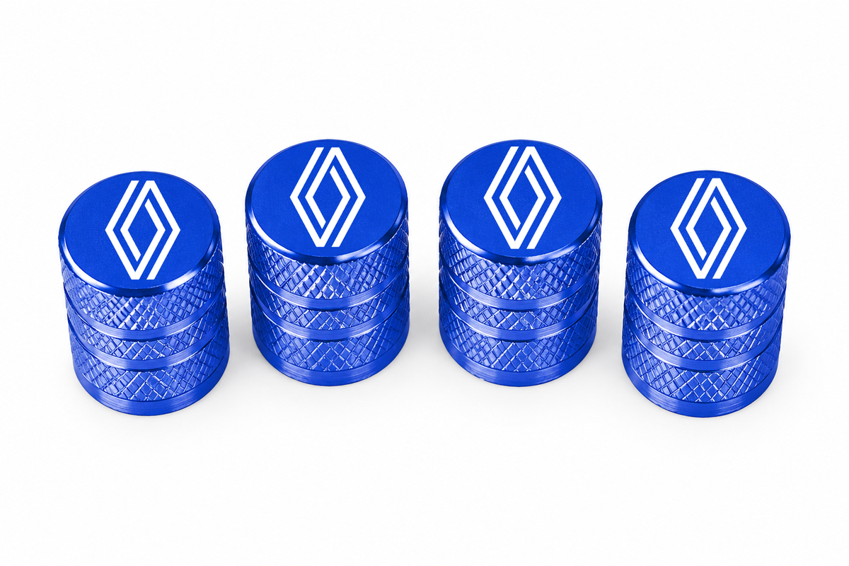 Set 4 Capacele Ventil Auto din Aluminiu cu Sigla Renault (Sigla Noua) - Albastru