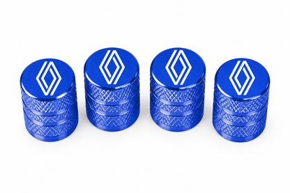 Set 4 Capacele Ventil Auto din Aluminiu cu Sigla Renault (Sigla Noua) - Albastru