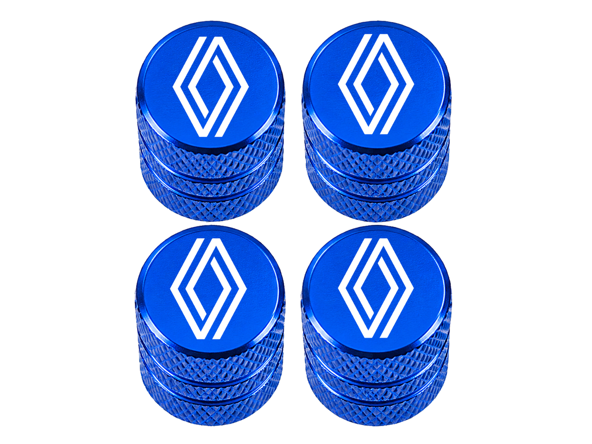 Set 4 Capacele Ventil Auto din Aluminiu cu Sigla Renault (Sigla Noua) - Albastru