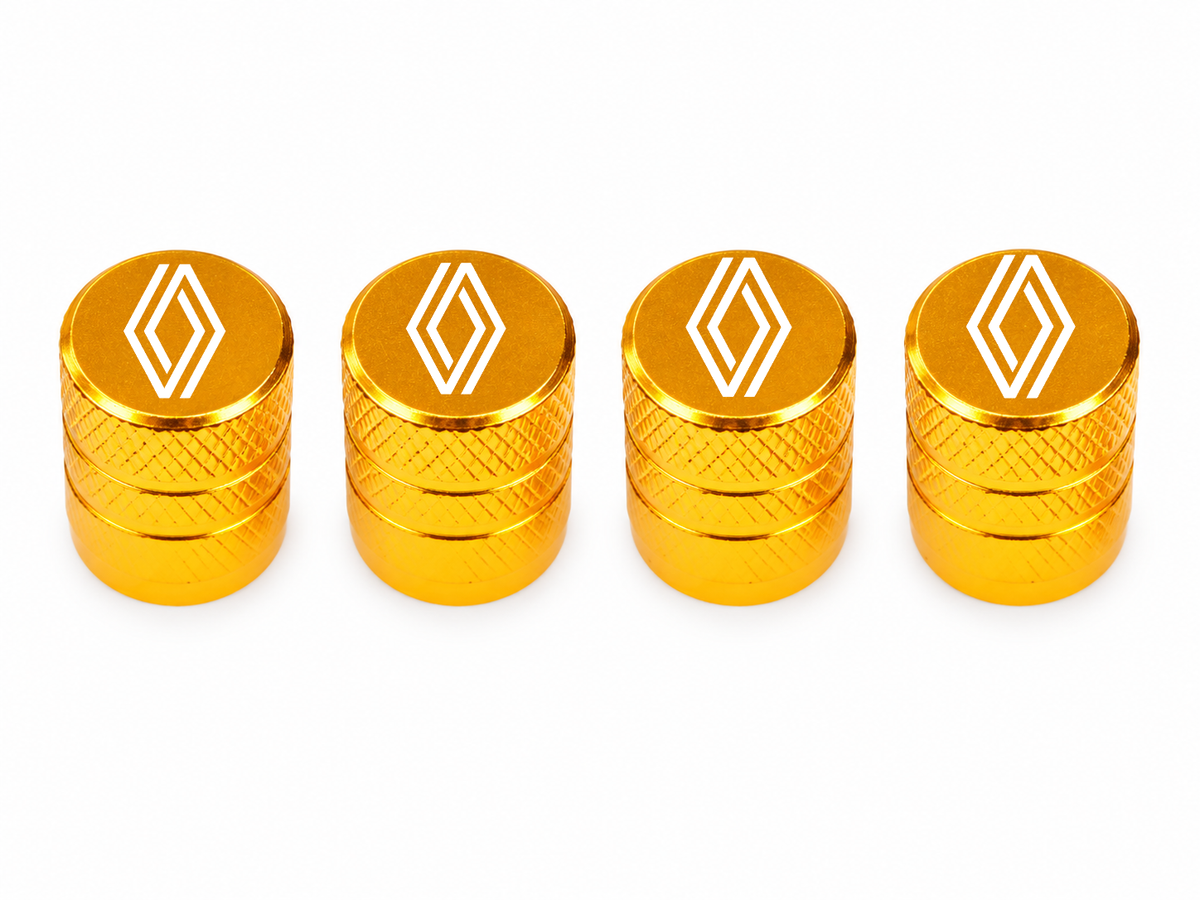 Set 4 Capacele Ventil Auto din Aluminiu cu Sigla Renault (Sigla Noua) - Gold