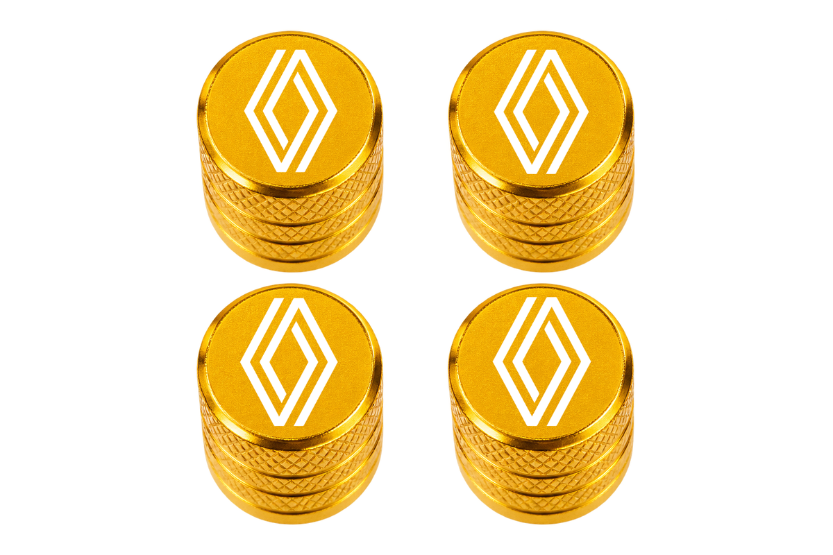 Set 4 Capacele Ventil Auto din Aluminiu cu Sigla Renault (Sigla Noua) - Gold