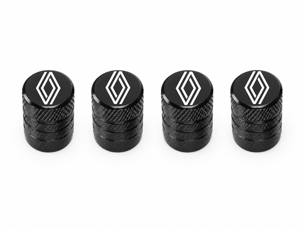 Set 4 Capacele Ventil Auto din Aluminiu cu Sigla Renault (Sigla Noua) - Negru