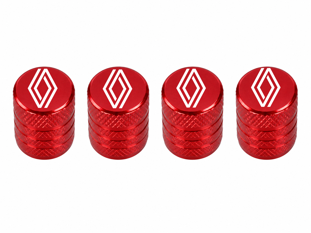 Set 4 Capacele Ventil Auto din Aluminiu cu Sigla Renault (Sigla Noua) - Rosu