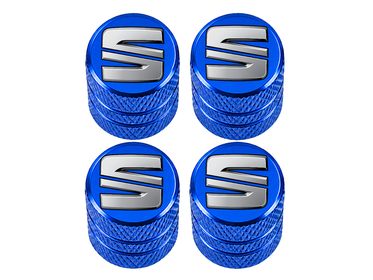 Set 4 Capacele Ventil Auto din Aluminiu cu Sigla Seat - Albastru