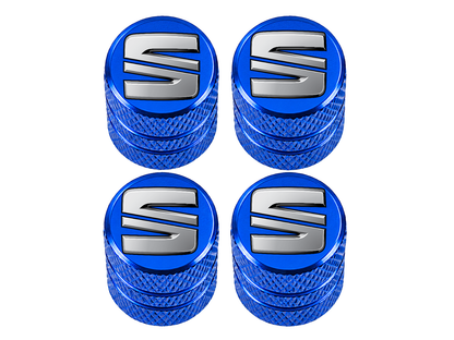 Set 4 Capacele Ventil Auto din Aluminiu cu Sigla Seat - Albastru