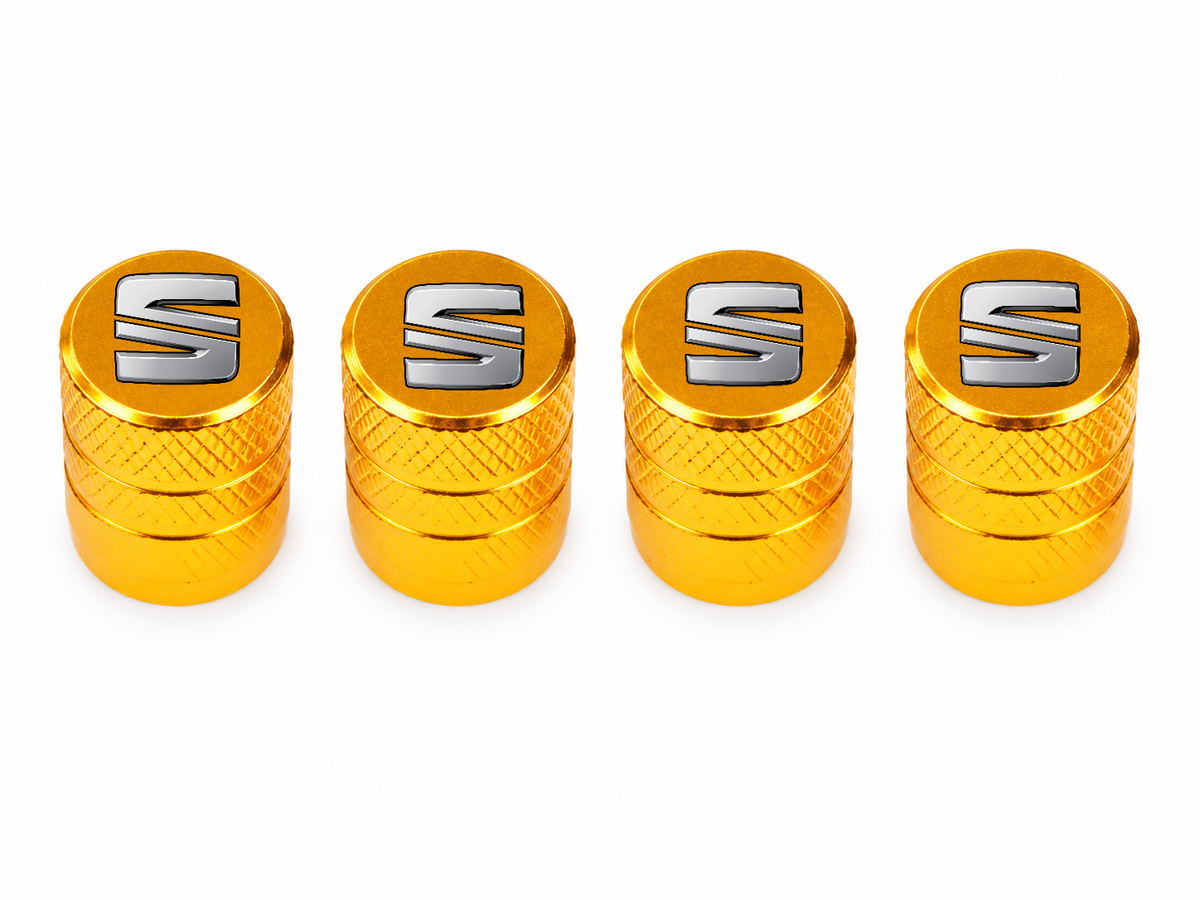 Set 4 Capacele Ventil Auto din Aluminiu cu Sigla Seat - Gold