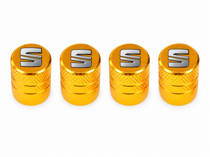 Set 4 Capacele Ventil Auto din Aluminiu cu Sigla Seat - Gold