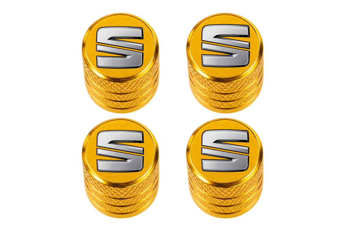Set 4 Capacele Ventil Auto din Aluminiu cu Sigla Seat - Gold