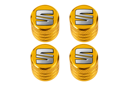 Set 4 Capacele Ventil Auto din Aluminiu cu Sigla Seat - Gold