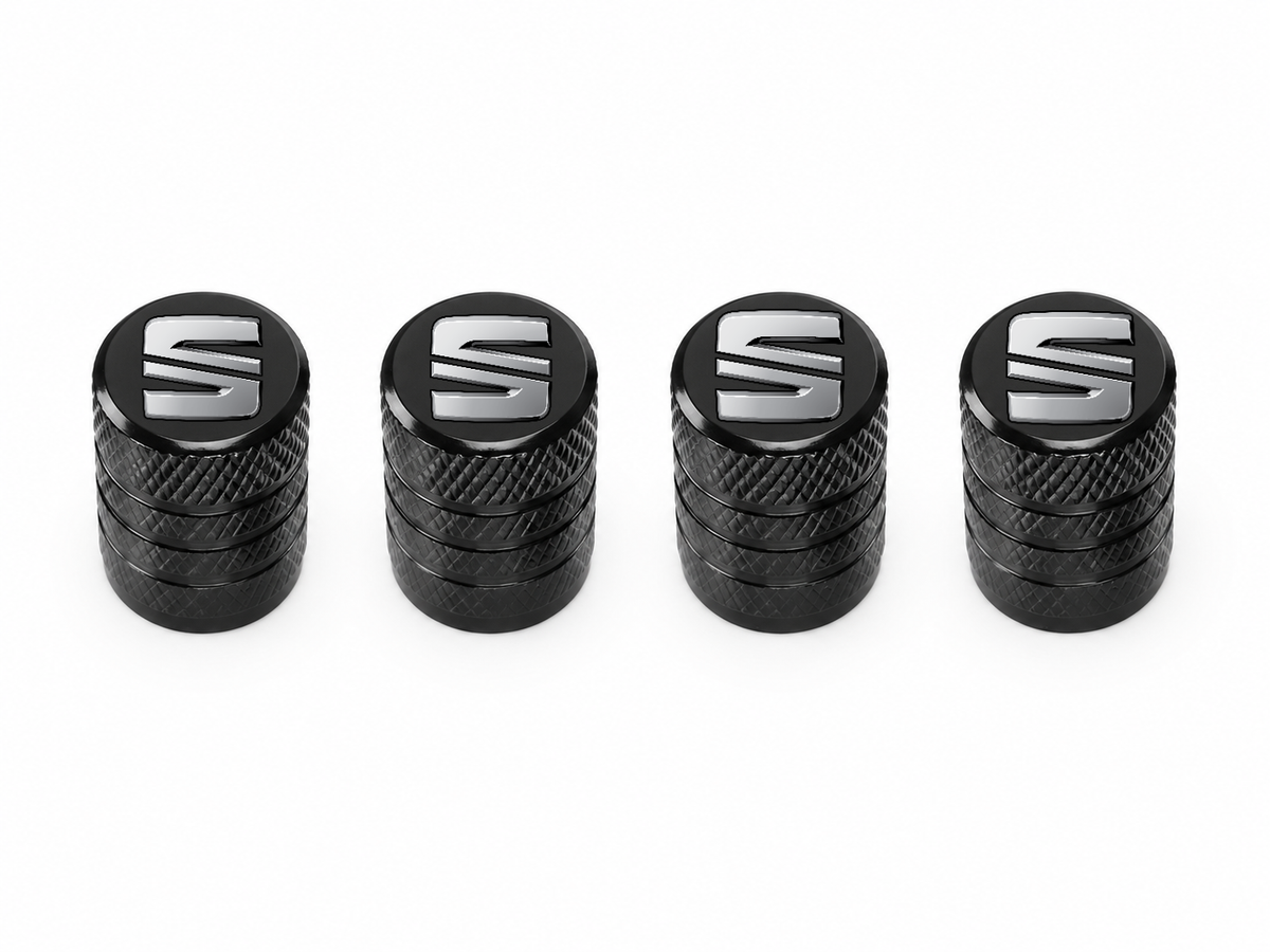 Set 4 Capacele Ventil Auto din Aluminiu cu Sigla Seat - Negru