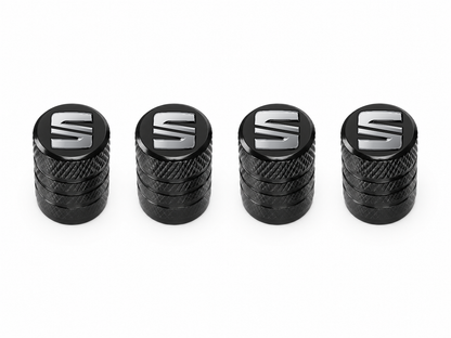 Set 4 Capacele Ventil Auto din Aluminiu cu Sigla Seat - Negru