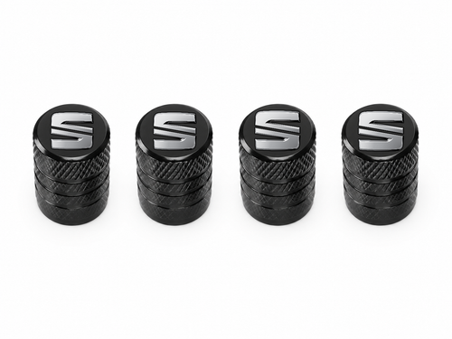 Set 4 Capacele Ventil Auto din Aluminiu cu Sigla Seat - Negru