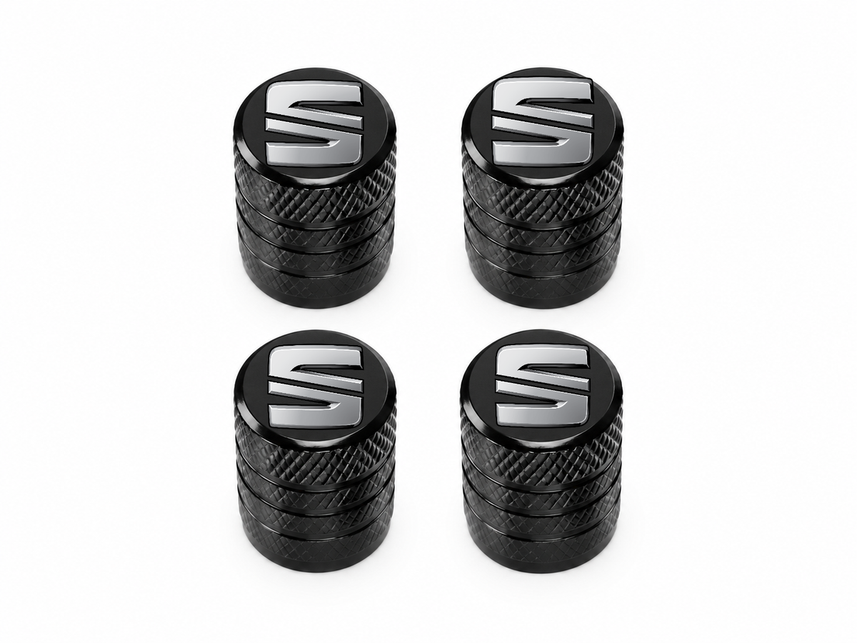 Set 4 Capacele Ventil Auto din Aluminiu cu Sigla Seat - Negru