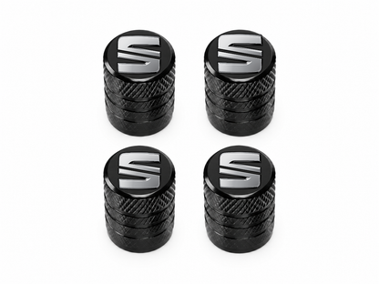 Set 4 Capacele Ventil Auto din Aluminiu cu Sigla Seat - Negru