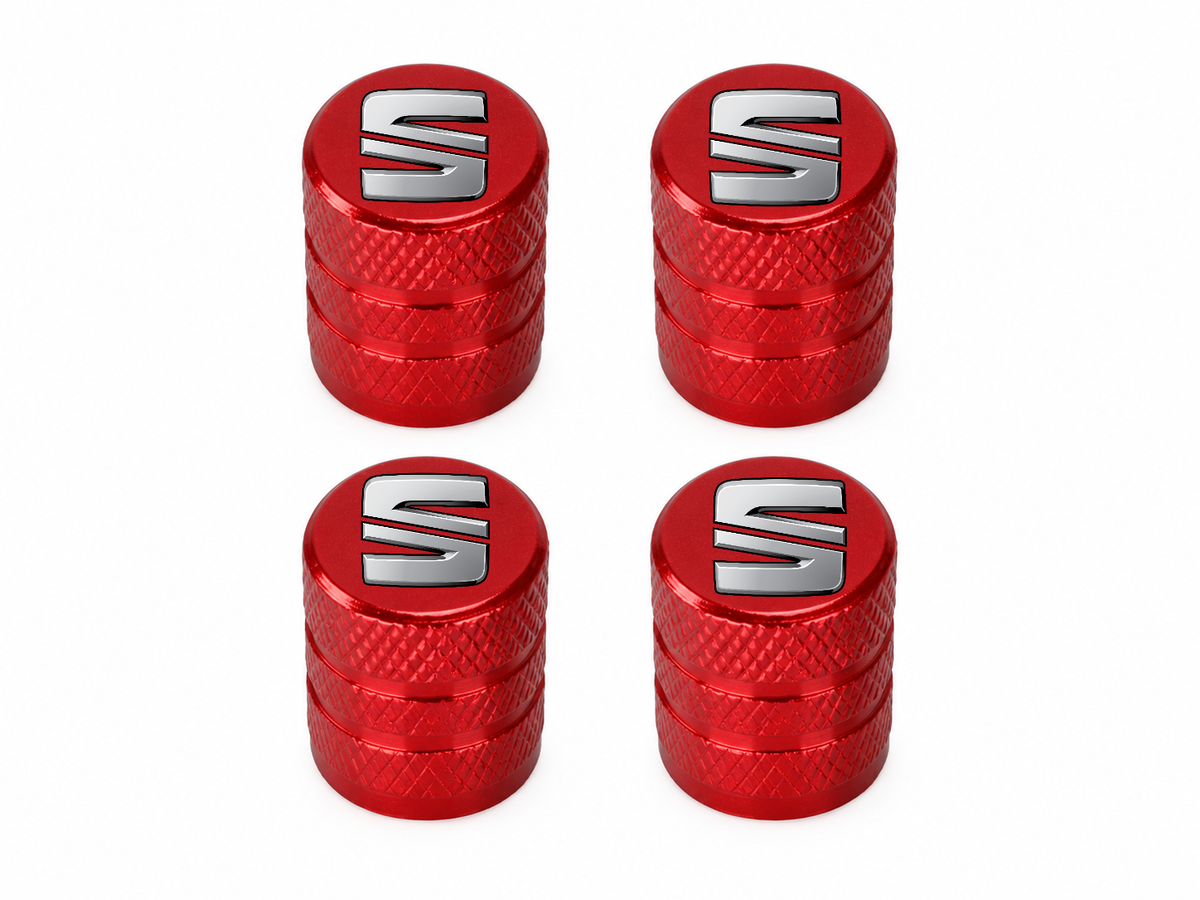Set 4 Capacele Ventil Auto din Aluminiu cu Sigla Seat - Rosu