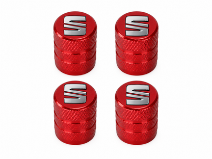 Set 4 Capacele Ventil Auto din Aluminiu cu Sigla Seat - Rosu