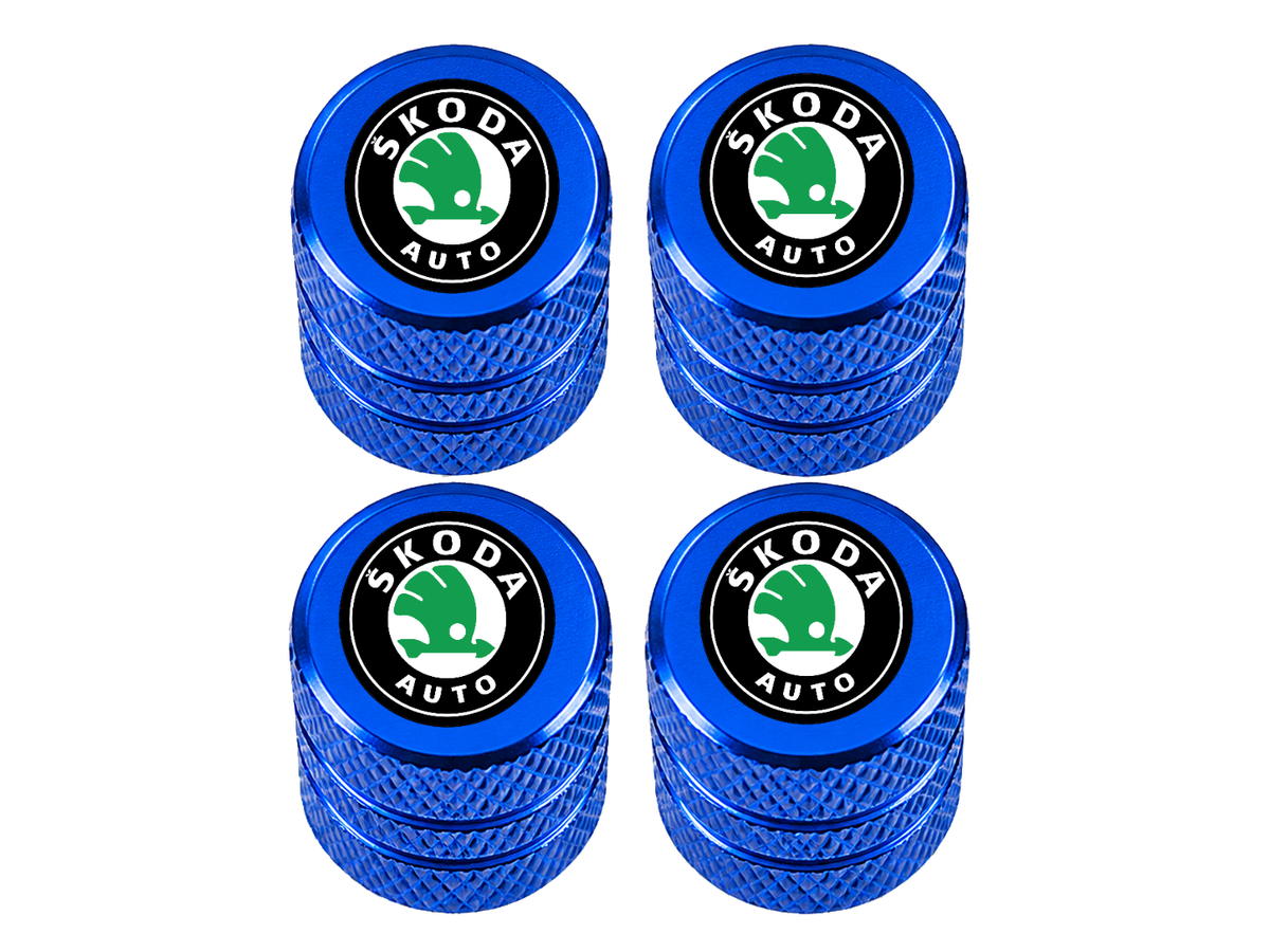 Set 4 Capacele Ventil Auto din Aluminiu cu Sigla Skoda - Albastru