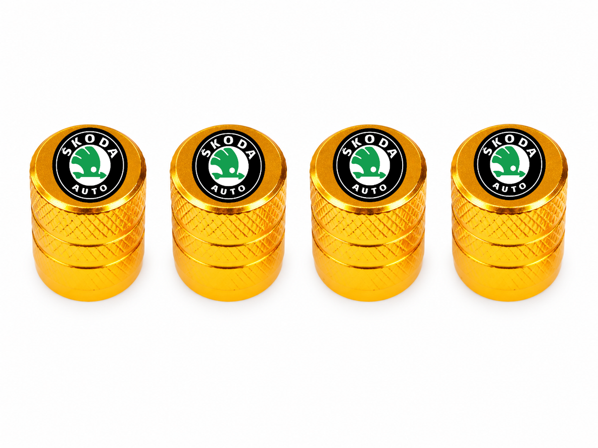 Set 4 Capacele Ventil Auto din Aluminiu cu Sigla Skoda - Gold