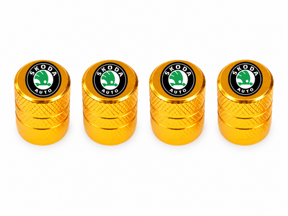 Set 4 Capacele Ventil Auto din Aluminiu cu Sigla Skoda - Gold