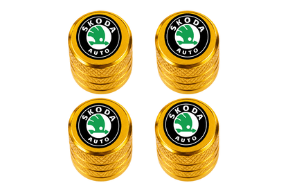 Set 4 Capacele Ventil Auto din Aluminiu cu Sigla Skoda - Gold