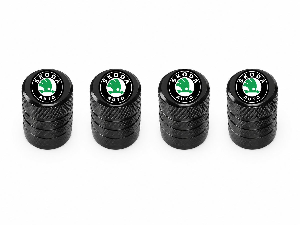 Set 4 Capacele Ventil Auto din Aluminiu cu Sigla Skoda - Negru