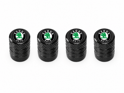 Set 4 Capacele Ventil Auto din Aluminiu cu Sigla Skoda - Negru