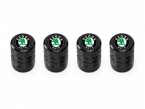 Set 4 Capacele Ventil Auto din Aluminiu cu Sigla Skoda - Negru