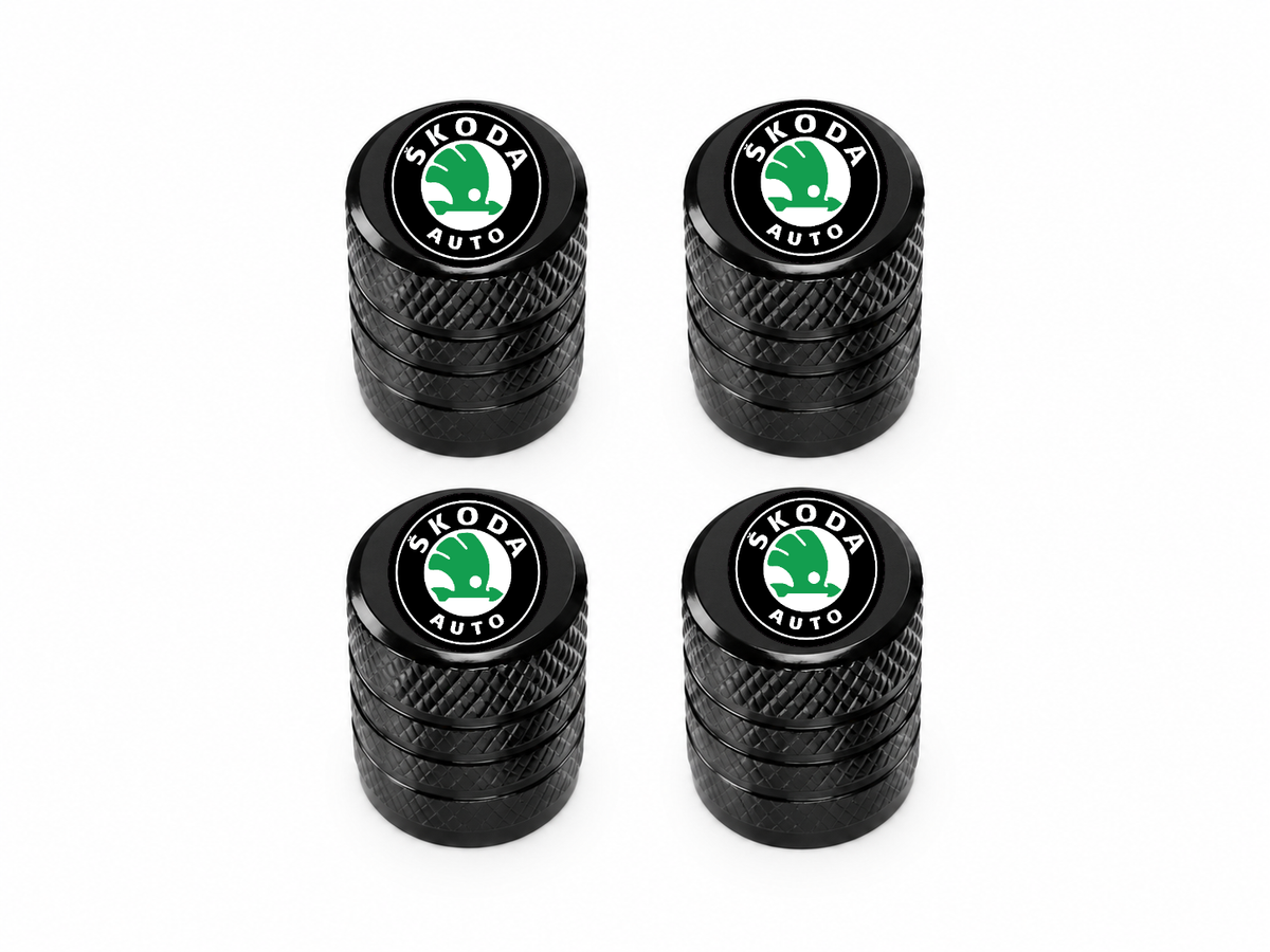 Set 4 Capacele Ventil Auto din Aluminiu cu Sigla Skoda - Negru