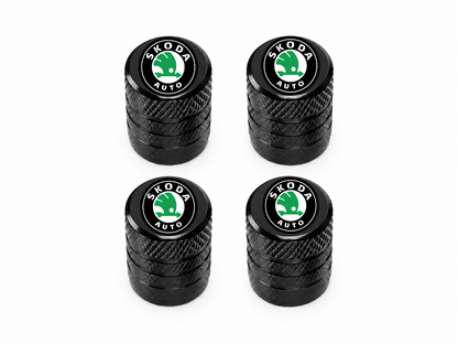 Set 4 Capacele Ventil Auto din Aluminiu cu Sigla Skoda - Negru