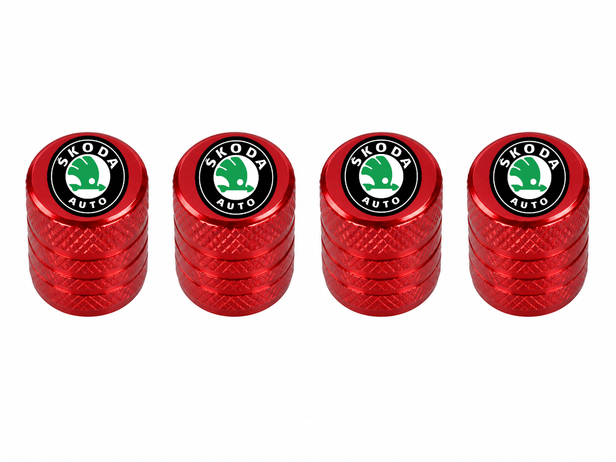 Set 4 Capacele Ventil Auto din Aluminiu cu Sigla Skoda - Rosu