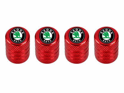 Set 4 Capacele Ventil Auto din Aluminiu cu Sigla Skoda - Rosu