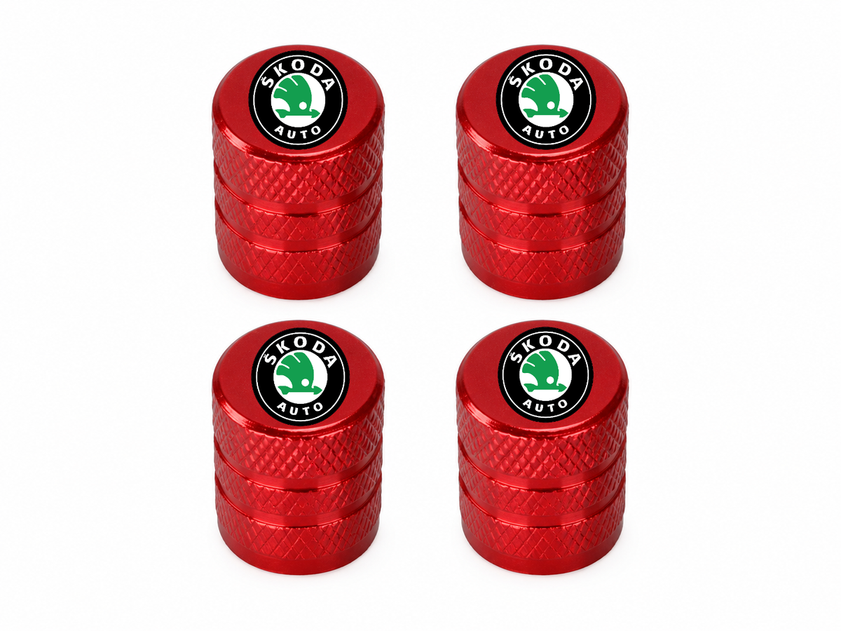 Set 4 Capacele Ventil Auto din Aluminiu cu Sigla Skoda - Rosu