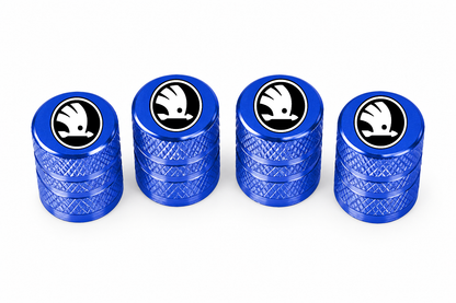Set 4 Capacele Ventil Auto din Aluminiu cu Sigla Skoda (Sigla Noua) - Albastru