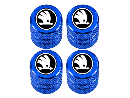 Set 4 Capacele Ventil Auto din Aluminiu cu Sigla Skoda (Sigla Noua) - Albastru