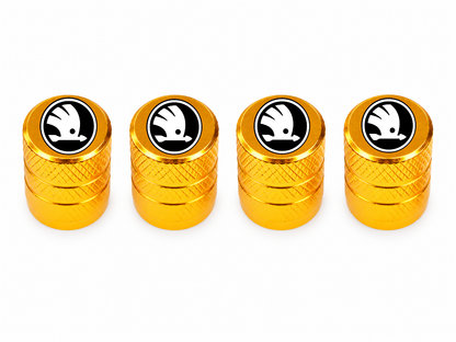Set 4 Capacele Ventil Auto din Aluminiu cu Sigla Skoda (Sigla Noua) - Gold