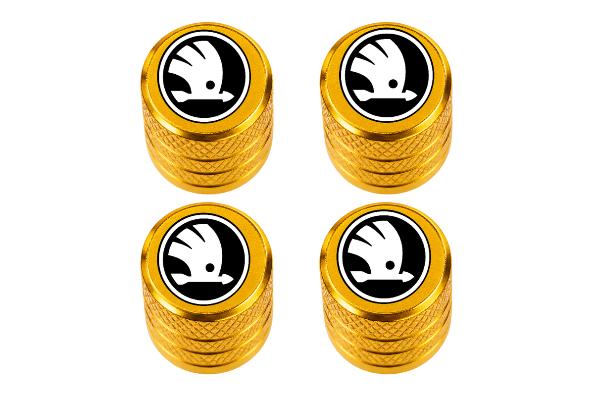 Set 4 Capacele Ventil Auto din Aluminiu cu Sigla Skoda (Sigla Noua) - Gold