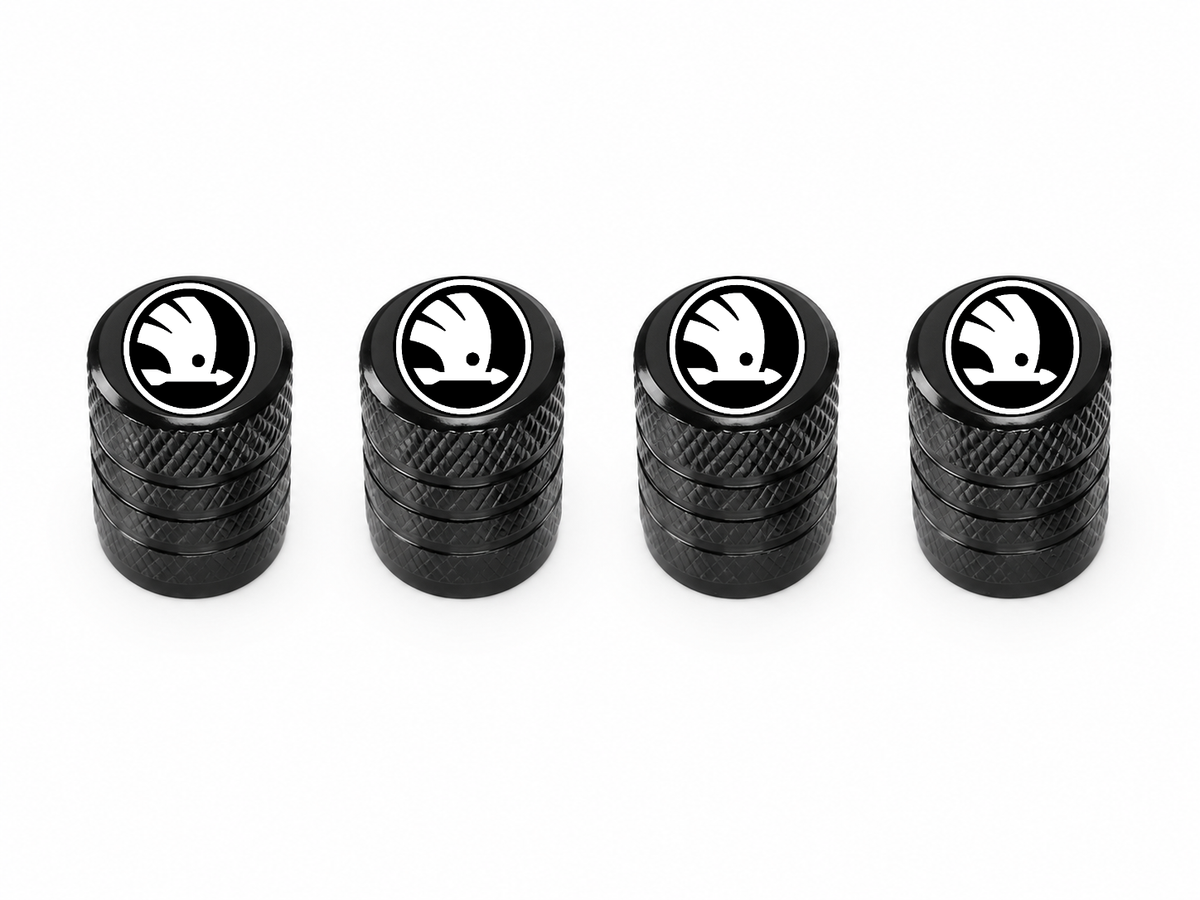 Set 4 Capacele Ventil Auto din Aluminiu cu Sigla Skoda (Sigla Noua) - Negru