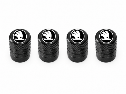 Set 4 Capacele Ventil Auto din Aluminiu cu Sigla Skoda (Sigla Noua) - Negru