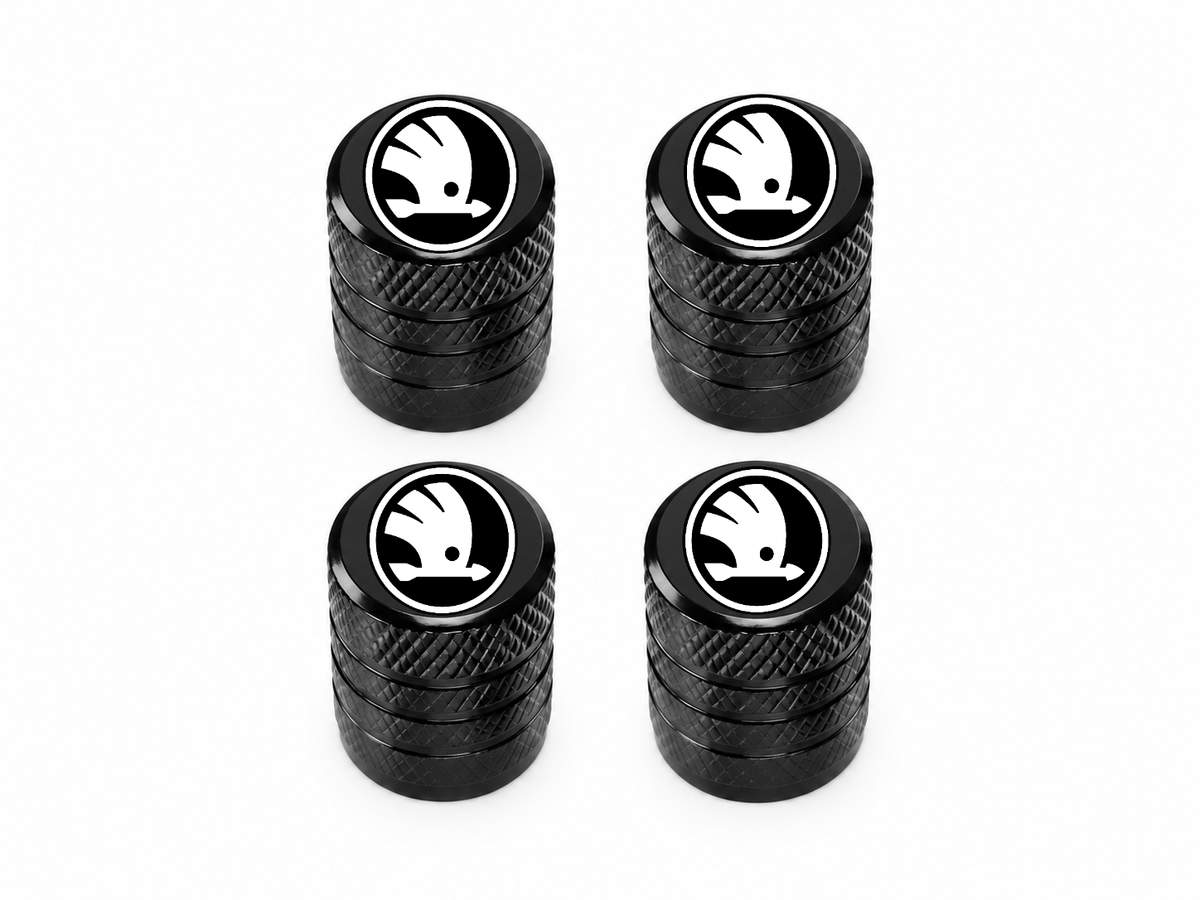 Set 4 Capacele Ventil Auto din Aluminiu cu Sigla Skoda (Sigla Noua) - Negru
