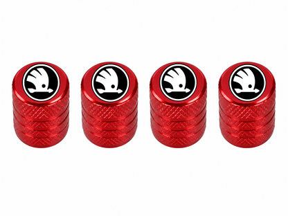 Set 4 Capacele Ventil Auto din Aluminiu cu Sigla Skoda (Sigla Noua) - Rosu