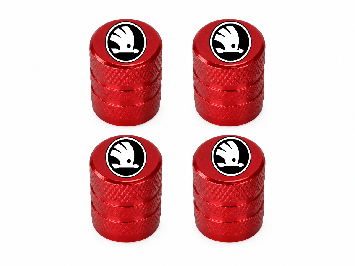 Set 4 Capacele Ventil Auto din Aluminiu cu Sigla Skoda (Sigla Noua) - Rosu