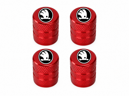 Set 4 Capacele Ventil Auto din Aluminiu cu Sigla Skoda (Sigla Noua) - Rosu