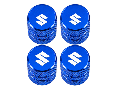Set 4 Capacele Ventil Auto din Aluminiu cu Sigla Suzuki (Emblema Alba) - Albastru
