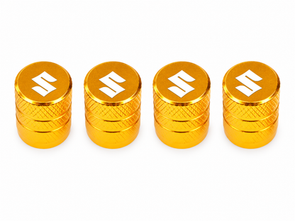 Set 4 Capacele Ventil Auto din Aluminiu cu Sigla Suzuki (Emblema Alba) - Gold