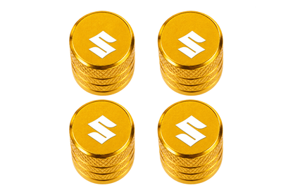 Set 4 Capacele Ventil Auto din Aluminiu cu Sigla Suzuki (Emblema Alba) - Gold