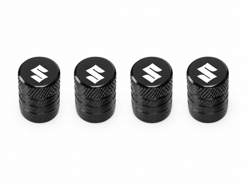 Set 4 Capacele Ventil Auto din Aluminiu cu Sigla Suzuki (Emblema Alba) - Negru