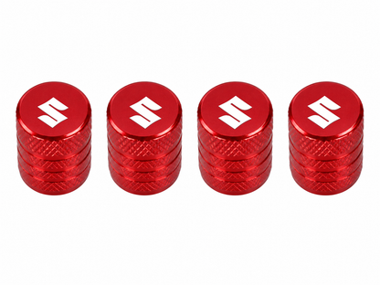 Set 4 Capacele Ventil Auto din Aluminiu cu Sigla Suzuki (Emblema Alba) - Rosu